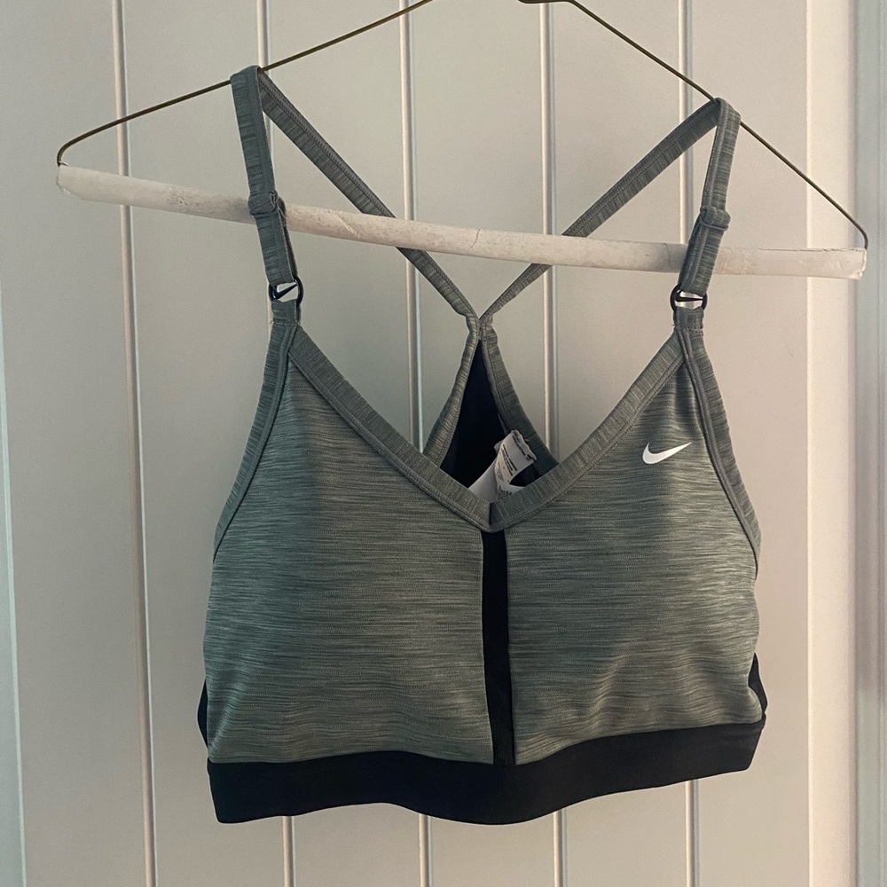 Nike Training Dri-FIT Indy v-neck light support padded sports bra in gray